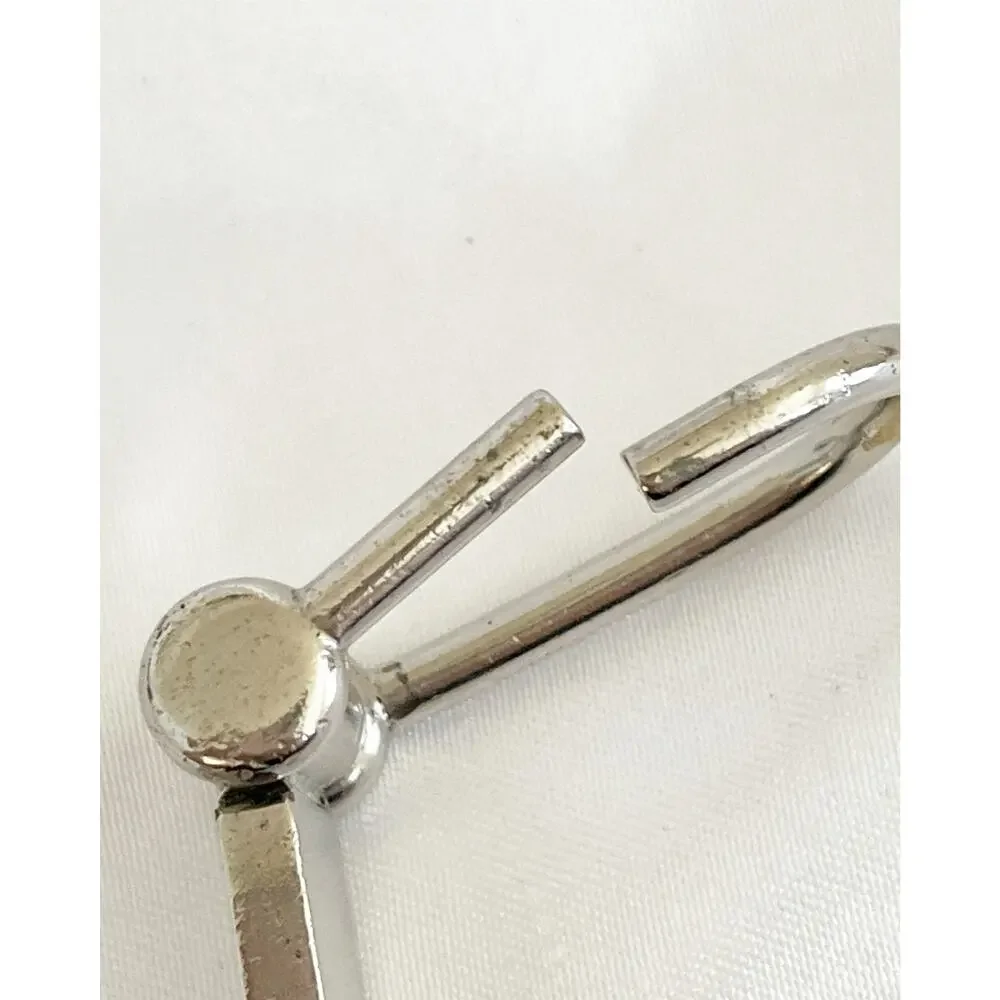 GUCCI Logo Keychain Charm In Silver Metal Rectangular Key Ring Vintage Unisex
